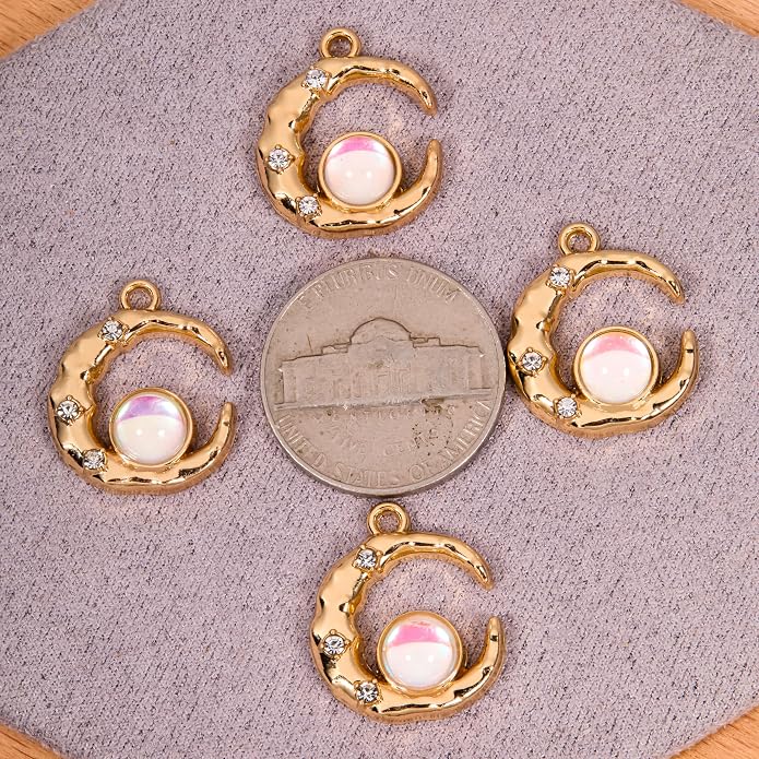 Gold-Tone Moon Charms with Rhinestones - Image 2