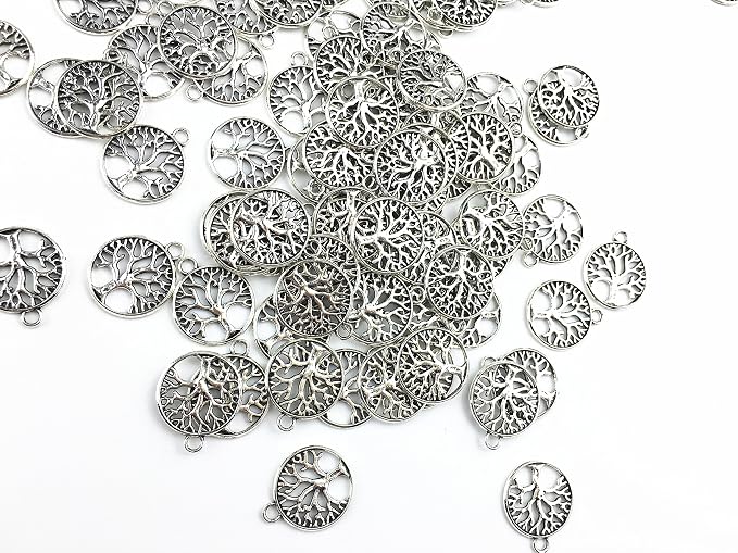 YYaaloa Pack of 50 Tibetan Tree of Life Charms; Silver, Mixed Smooth Metal - Image 7