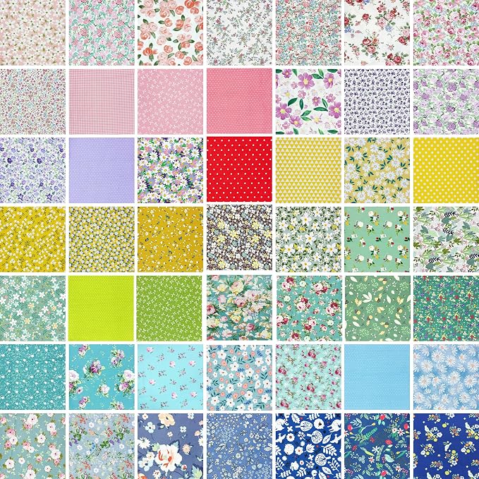 Aubliss 50pcs 100% Cotton Fabric Bundle 10" x 10" PreCut Fat Squares Sheets - Image 7