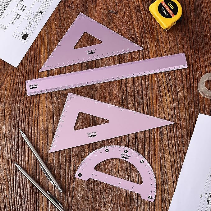 Mr. Pen- Metal Geometry Kit, 4 Pack, 45° & 30°/60° Set Squares | 6" Protractor - Image 8
